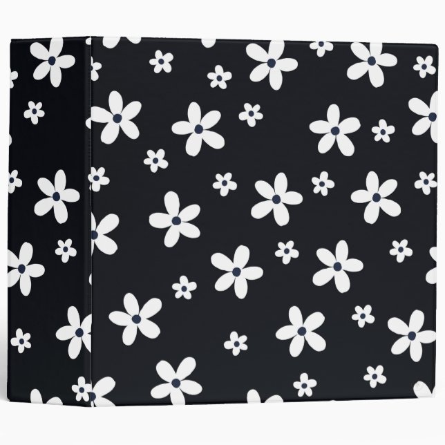 Summer Boho Black White Daisy Flowers Binder (Front/Spine)