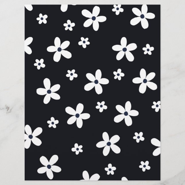 Summer Boho Black White Daisy Flowers Letterhead (Front)