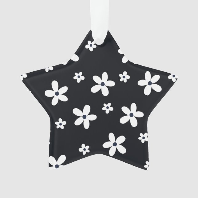 Summer Boho Black White Daisy Flowers Ornament (Front)
