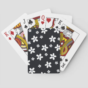 Summer Boho Black White Daisy Flowers Playing Cards