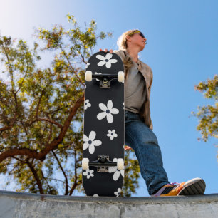 Summer Boho Black White Daisy Flowers Skateboard