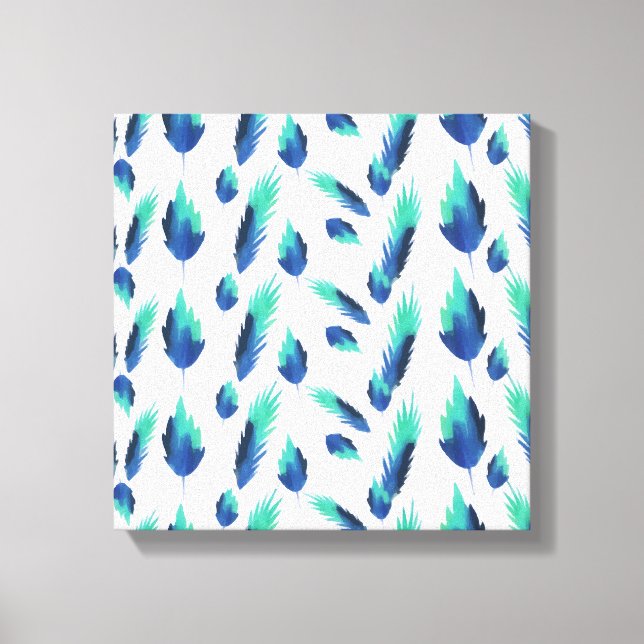 Summer Boho Blue Greenery Botanical Leaves Canvas Print (Front)