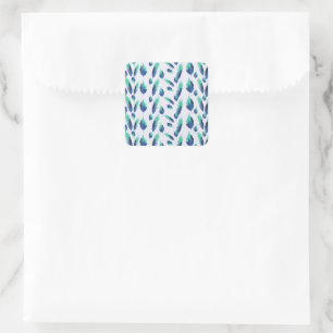 Summer Boho Blue Greenery Botanical Leaves Square Sticker