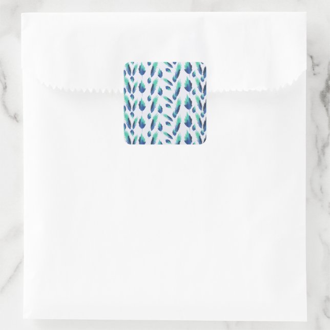 Summer Boho Blue Greenery Botanical Leaves Square Sticker (Bag)