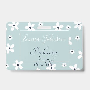 Summer Boho Blue White Daisy Flowers Badge
