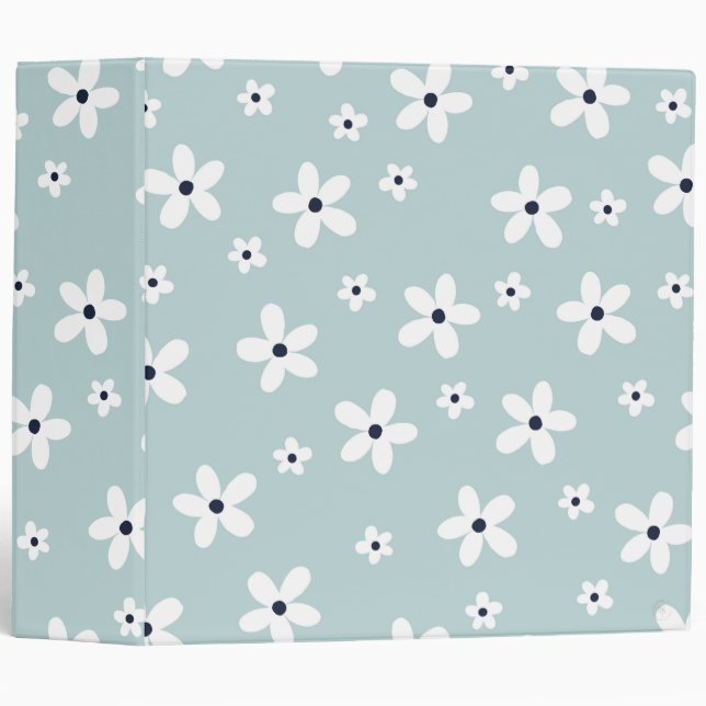 Summer Boho Blue White Daisy Flowers Binder (Front/Spine)
