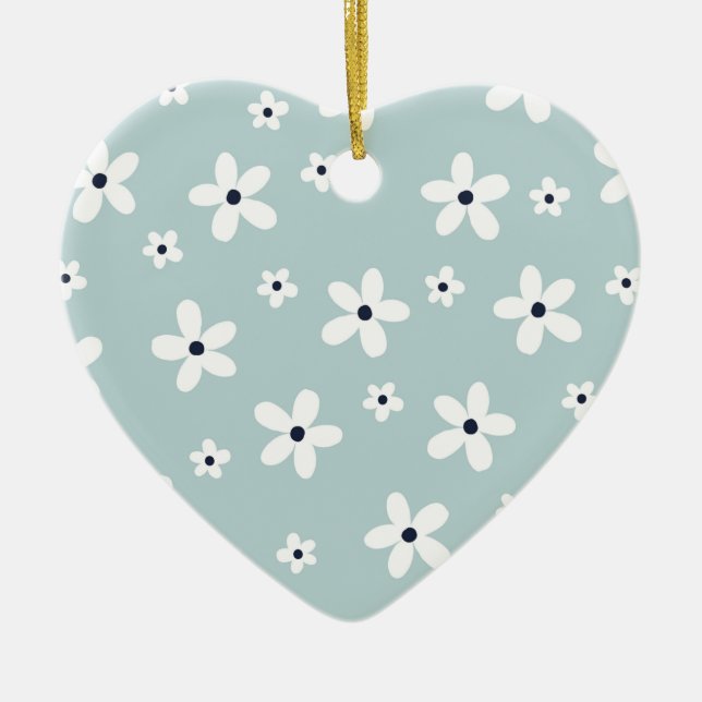 Summer Boho Blue White Daisy Flowers Ceramic Ornament (Front)