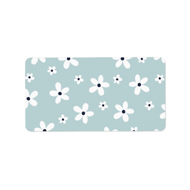 Summer Boho Blue White Daisy Flowers Label (Front)