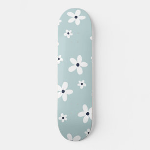 Summer Boho Blue White Daisy Flowers Skateboard