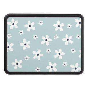 Summer Boho Blue White Daisy Flowers Trailer Hitch Cover