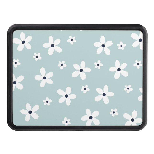 Summer Boho Blue White Daisy Flowers Trailer Hitch Cover (Front)