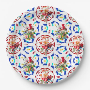 Summer ,boho,bohemian,floral ,Mediterranean style Paper Plate