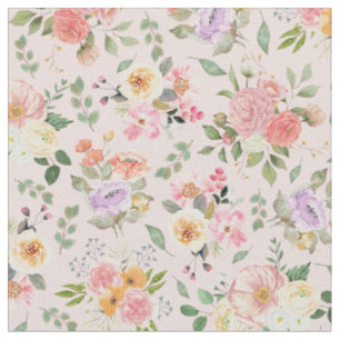 Summer Boho Floral on Baby Pink Fabric