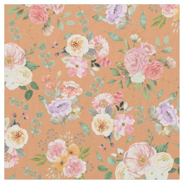 Summer Boho Floral on Orange Fabric (Close Up)