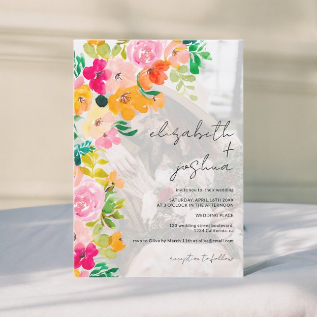 Summer boho floral watercolor photo wedding invitation (Summer boho floral watercolor photo wedding invitation)