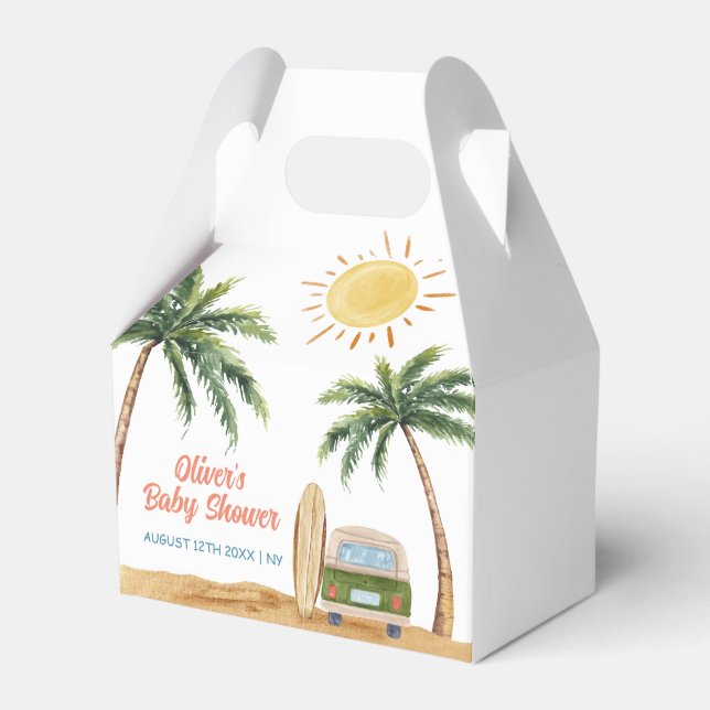 Summer Boho Surf Beach Van Baby Shower  Favor Box (Front Side)