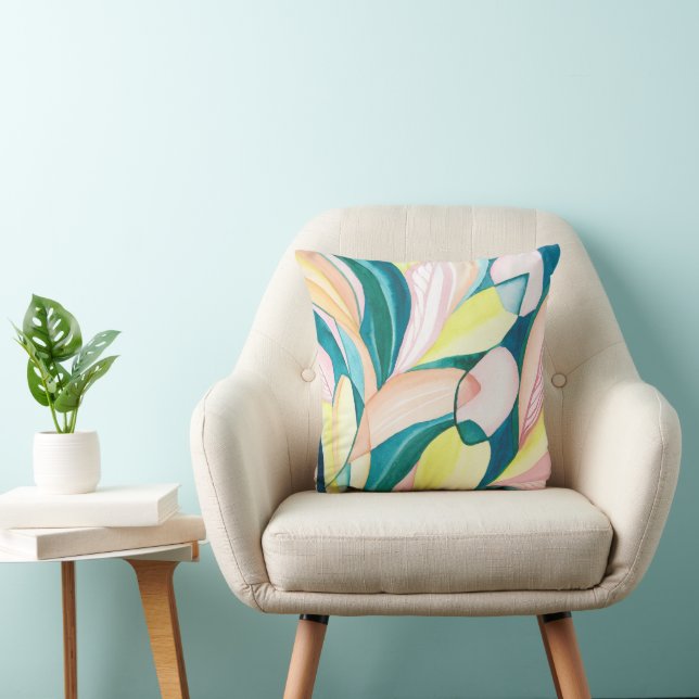 Summer Botanical Abstract Painting Throw Pillow (Chair)