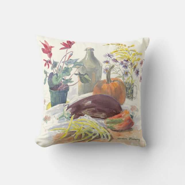 Summer Bounty -- Eggplant Colour Backing Throw Pillow (Front)