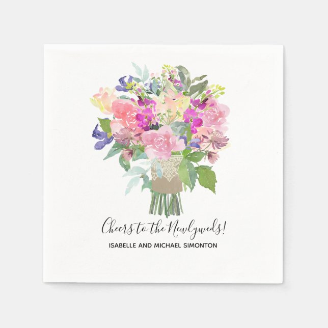 Summer Bouquet Cheers to the Newlyweds Custom Napkin (Front)