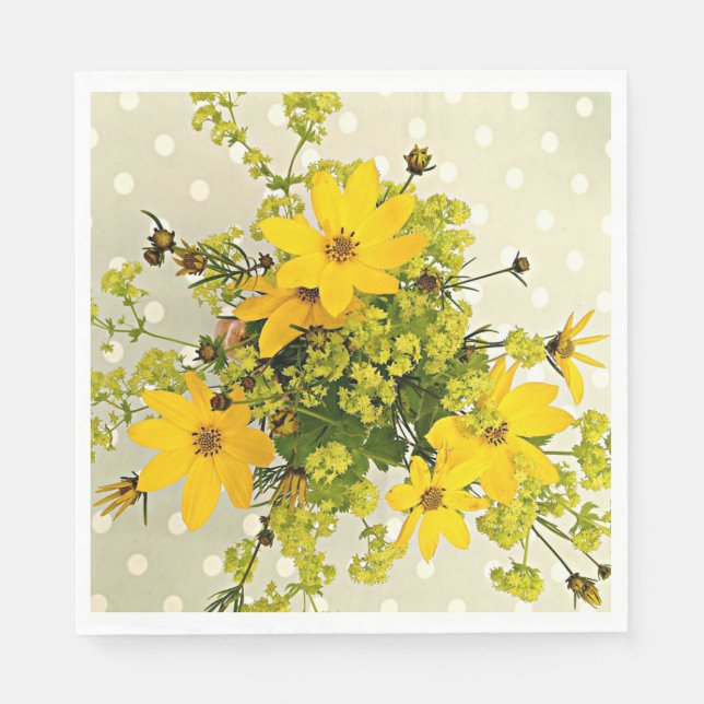 Summer Bouquet, Sunshine Yellow Flowers Napkin (Front)