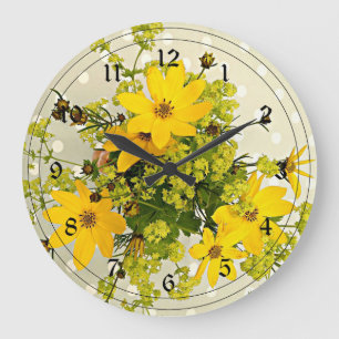 Summer Bouquet, Vibrant Yellow Large Clock