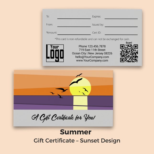 Summer Branding · Script · Sunset Gift Certificate (Summer Branding · Script Text · Sunset Gift Certificate)