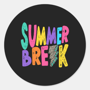 Summer Break Teachers Life Leopard Bolt Vacation W Classic Round Sticker
