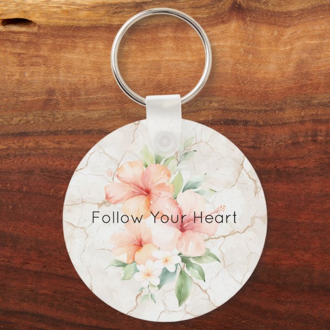 Summer Breeze Blush Peach Hibiscus   Keychain (Front)