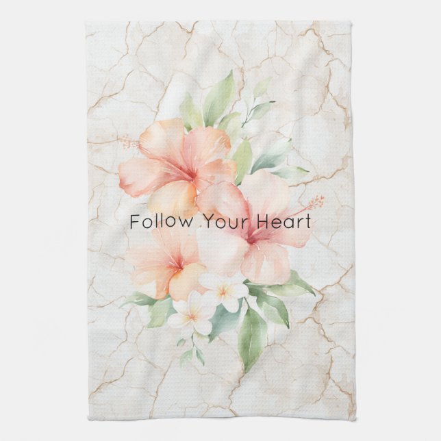 Summer Breeze Blush Peach Hibiscus   Kitchen Towel (Vertical)