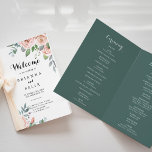 Summer Breeze Floral Calligraphy Folded Wedding  Program<br><div class="desc">This summer breeze floral calligraphy folded wedding program is perfect for a rustic wedding. The design features pink,  blush,  purple hand-painted watercolor rose flowers with green foliage.

Include a quote or short message,  order of service,  wedding party and thank you message.</div>