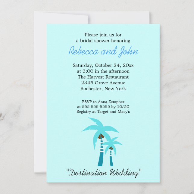 Summer Breeze Palm Tree 5x7 Bridal Shower Invite (Front)