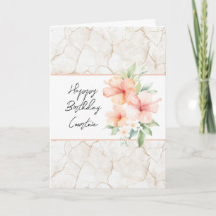 Summer Breeze Peach Hibsicus Flowers Birthday Card