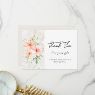Summer Breeze Peach Hibsicus Flowers Thank You Card