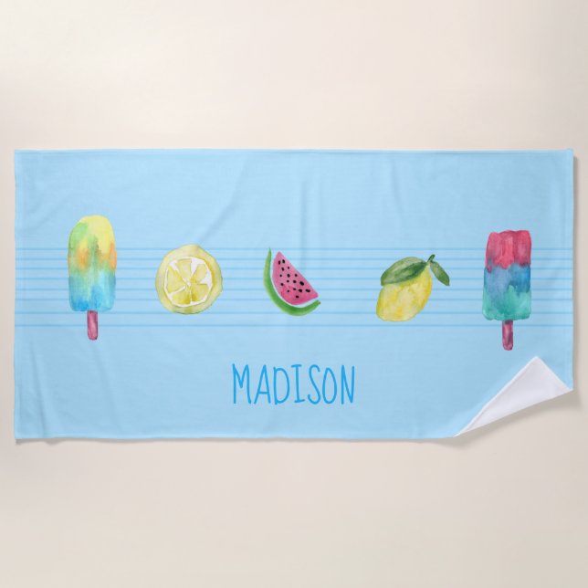 Summer Breeze: Watercolor Treats Beach Towel (Front)