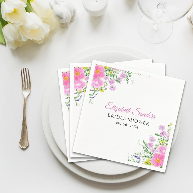 Summer Bridal shower with wildflowers Pink Color Napkin (Creator Uploaded)