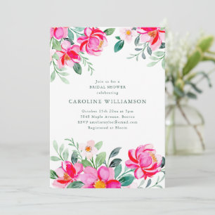 Summer Bright Pink Watercolor Floral Bridal Shower Invitation