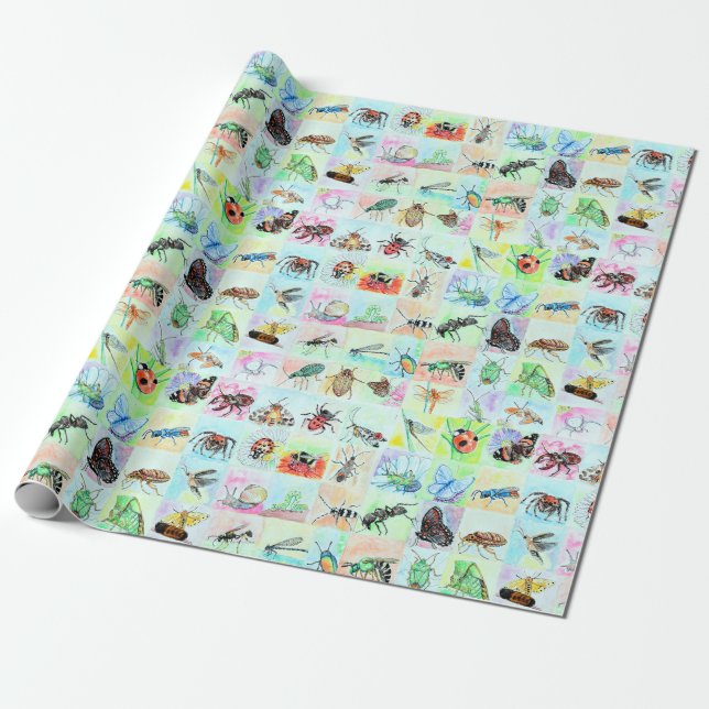 Summer Buggin Collection of Bugs in Watercolor Wrapping Paper (Unrolled)