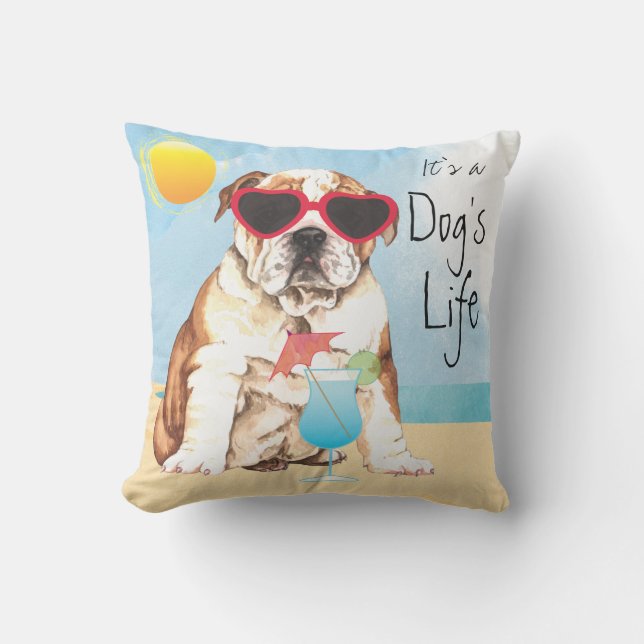 Summer Bulldog Outdoor Pillow (Front)