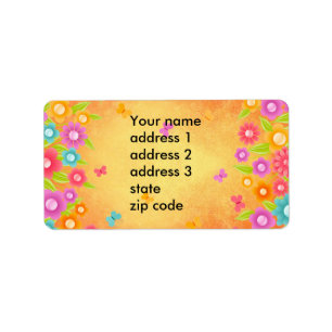 Summer butterfly and flowers label