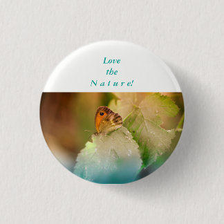 Summer butterfly on a leaf 1 inch round button