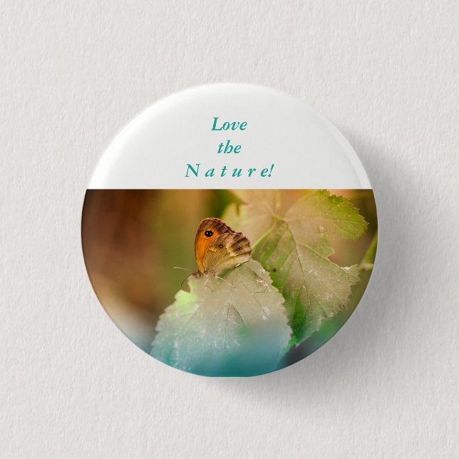 Summer butterfly on a leaf 1 inch round button (Front)