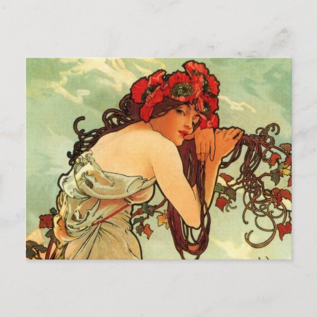 Summer by Mucha Postcard (Front)