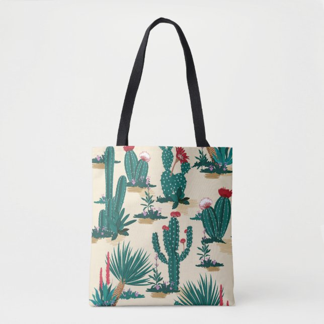 Summer Cactus Blooming Desert Print Tote Bag (Front)