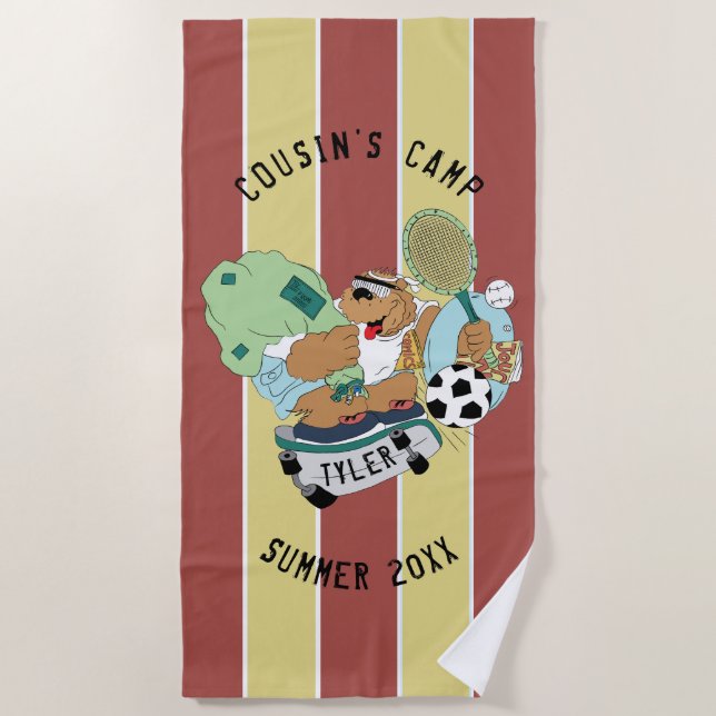 Summer Camp Beach Serviette Ours Personnaliser (Devant)