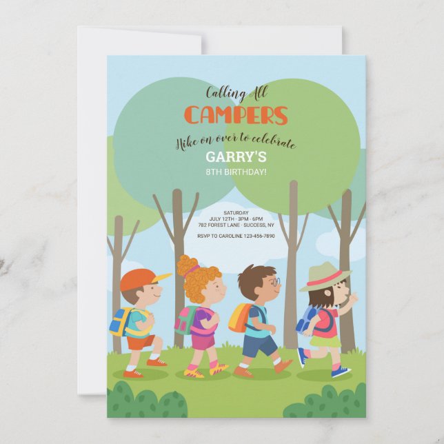 Summer Camp Buddies Birthday Invitation (Front)
