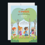 Summer Camp Buddies Birthday Invitation<br><div class="desc">A delightful kid's invitation featuring four children with backpacks walking in the woods. The word "campers" can be made larger or smaller ( - ), or eliminated. (Background vector created by freepik - www.freepik.com). The card is easy to customize with your wording, font, font colour and choice of six paper...</div>