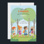 Summer Camp Buddies Birthday Invitation<br><div class="desc">A delightful kid's invitation featuring four children with backpacks walking in the woods. The word "campers" can be made larger or smaller ( - ), or eliminated. (Background vector created by freepik - www.freepik.com). The card is easy to customize with your wording, font, font colour and choice of six paper...</div>