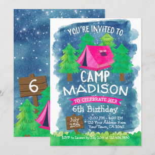 Summer Camp , Camping Birthday Invitation