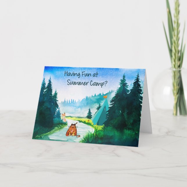 Summer Camp Card for Boy, or Girl with Cat (Front)
