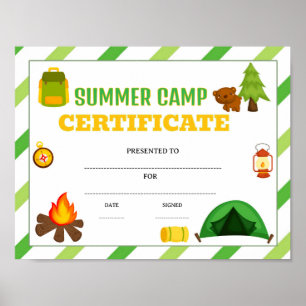 Summer camp certificate award editable poster